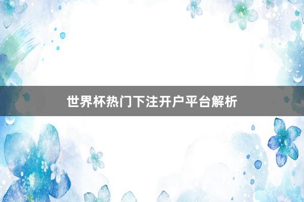 世界杯热门下注开户平台解析